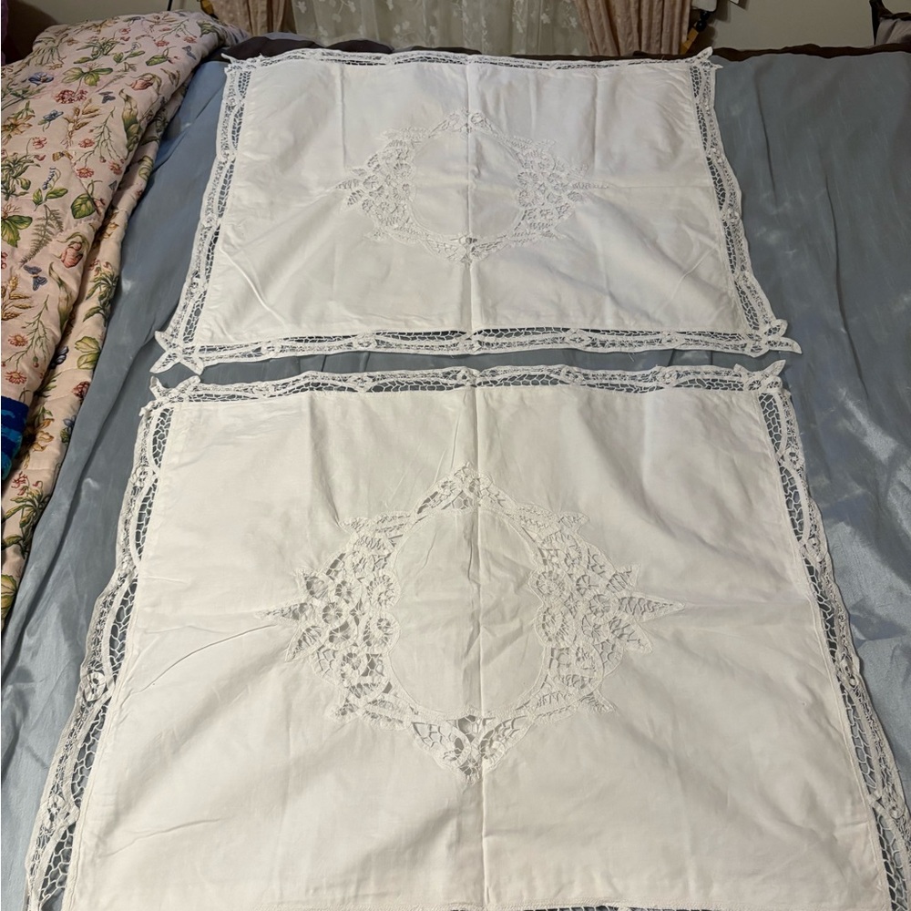 White Lace-Trim Pillow Shams - Classic Home Bedding